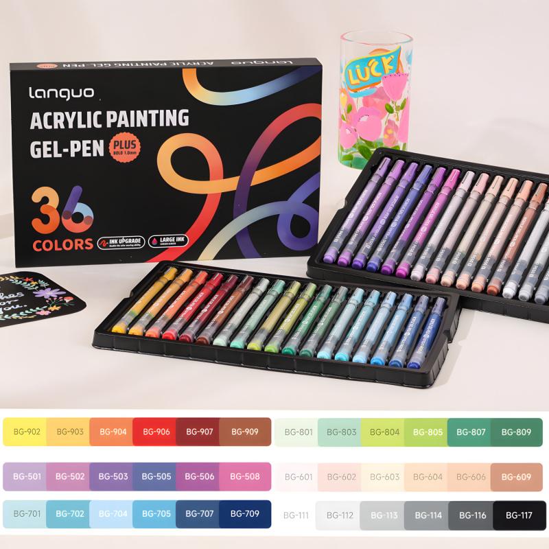 Acrylic Painting Gel Pen, 1 mm Needle Tip, Rich-Color Large-Capacity Ink Pens, Art Drawing Supplies for DIY, Coloring and Doodling, Acrylic Gel Pen with Stackable Colors