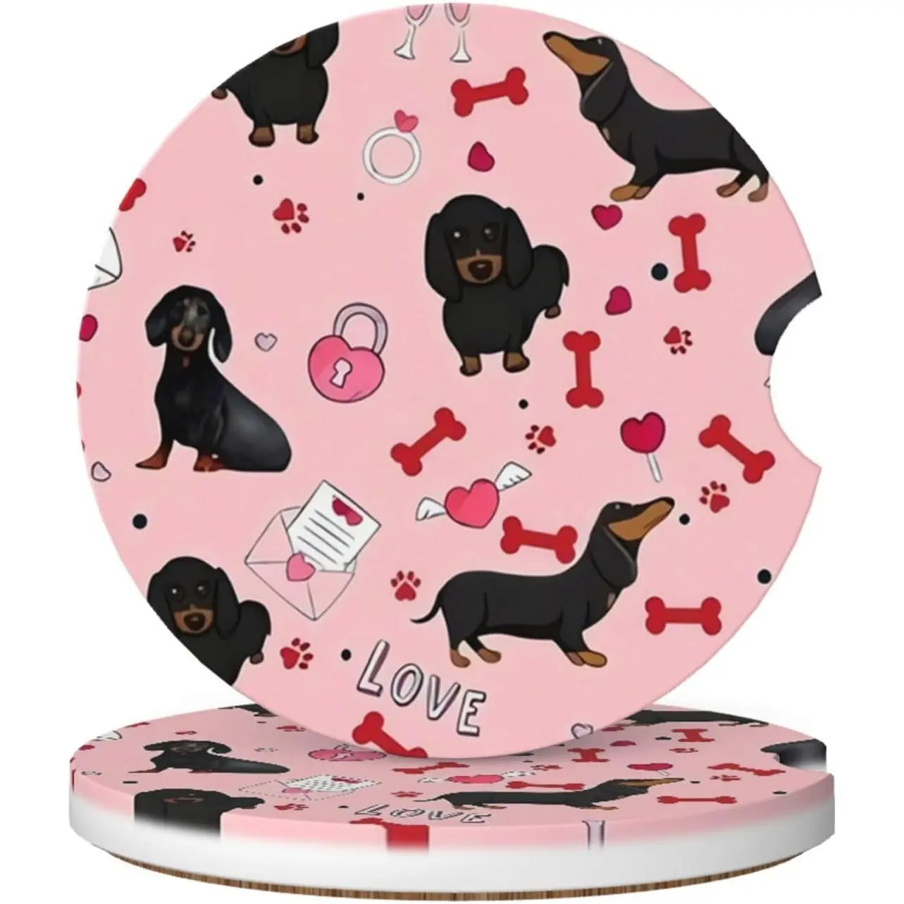 Coasters for Cup Holders - Cute  Dachshund | 2.56" Absorbent Ceramic Anti Slip  Drink Cup Coasters for Women Men (2 Pack)