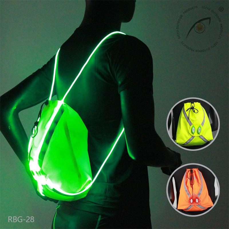 Fiber optic bundle pocket, outdoor sports cycling, night running, luminous reflective drawstring backpack.