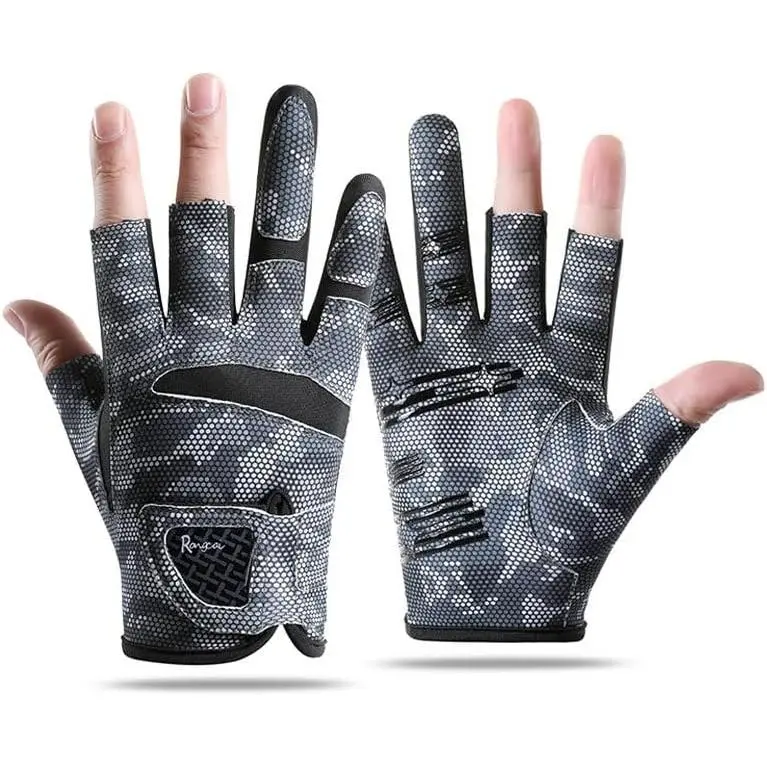 Men’s 3-Cut-Finger Fishing-Gloves Non-Slip Breathable-Kayak-Gloves | Adult UV-Protective breathable gloves,3 open fingertips aid line control,non-slip palms improve grip fly fishing accessories