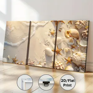 2D flat painting, [2D/flat print] 3-piece framed oil painting poster set, ready to hang and use, featuring coastal shells and starfish marine life, home decoration, wall art, room decoration, holiday gift, hanging painting for living room, bedroom, dining
