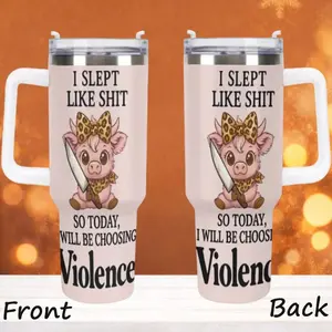 40oz Highland Cow Tumbler, "I Slept Like S*hit, Today I Choose Violence" Cup, Funny "Crabby Morning" Highland Cow Tumbler, Travel Coffee Mug for Poor Sleepers, Double-Wall Cold Cup,Mother's day gift, summervibes