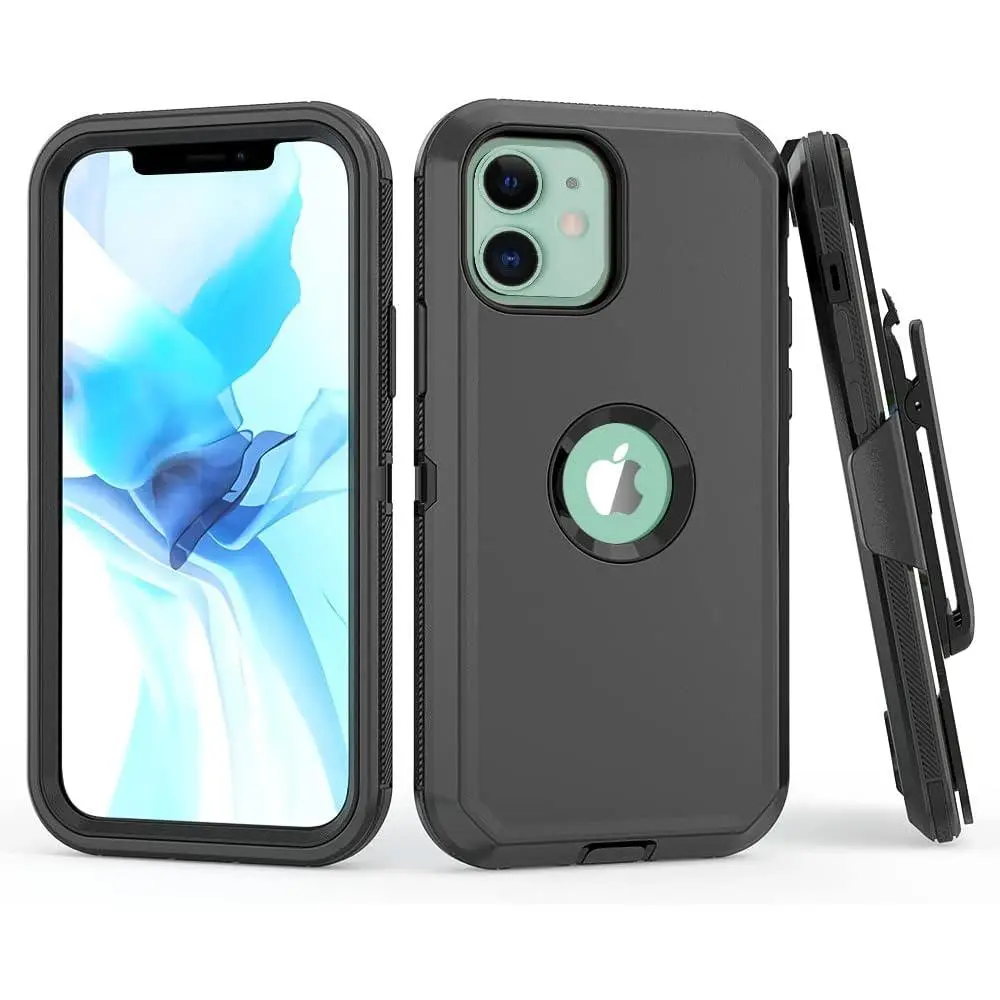 Heavy Duty Hard Shockproof Armor Protector for  12 & 12 Pro - Case with Belt Clip Holster (Black)