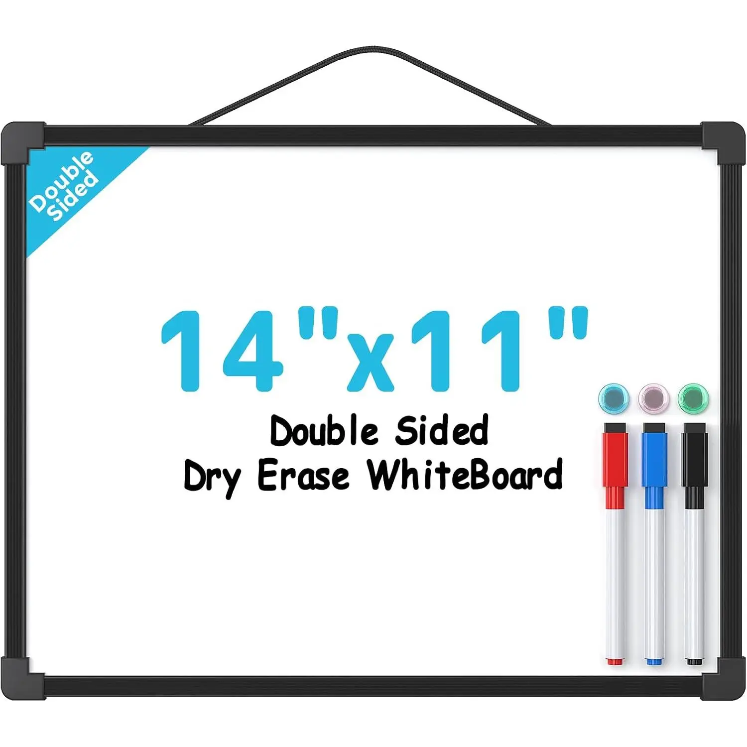 Small Dry Erase Board, 14"x11" Double Sided Whiteboard, Black Frame |  White Board for Wall, Includes 3 Dry Erase Markers 3  Double Sided Tapes, Portable for Planning, , Office