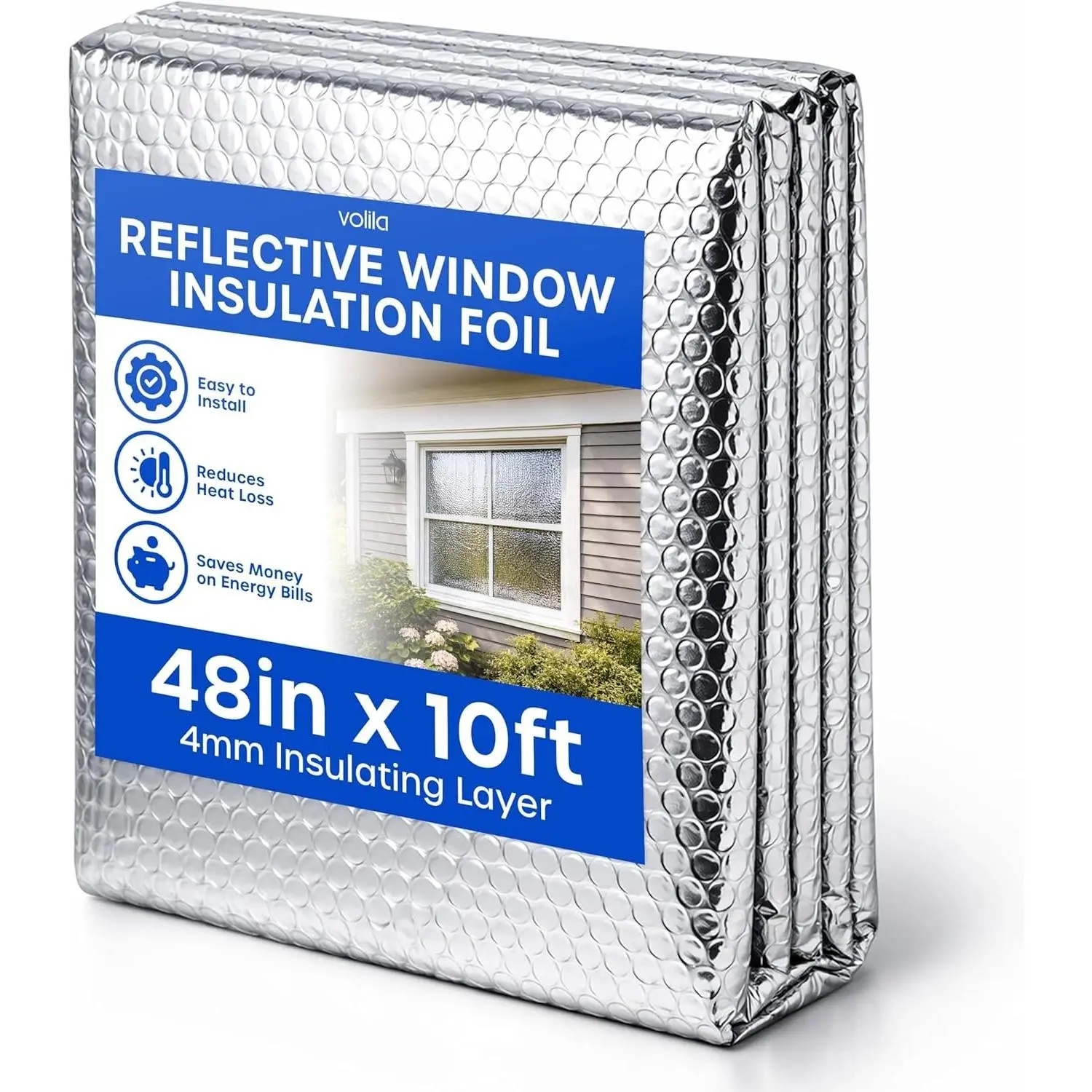 Reflective Window Insulation Foil Double Side Aluminum Foil Bubble Insulation for Windows RVs Garages Door (48in x 10ft)