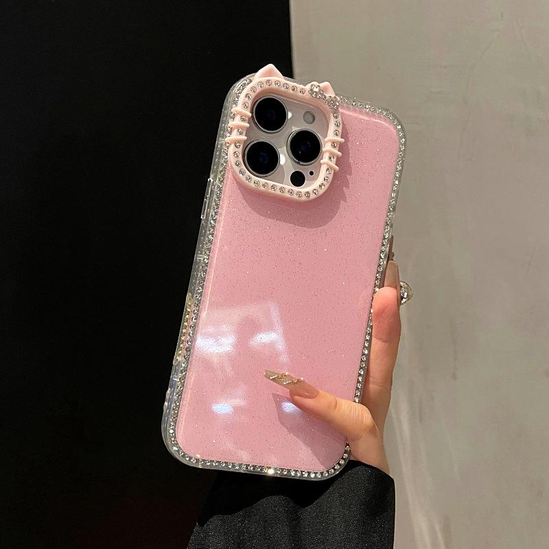 High-Value Double-Sided Diamond Cat Ear Phone Case Casing Accessories For iPhone 17, 16, 15, 14, 13, 12 Pro Max Plus with Glitter Protection #GLOBAL PICKS