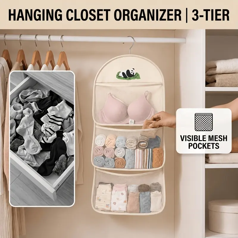 Three-tier Hanging Underwear & Socks Organizer - Clear Wall-mounted Multi-layer Clothing Storage Rack, Perfect for Dorms and Home Use