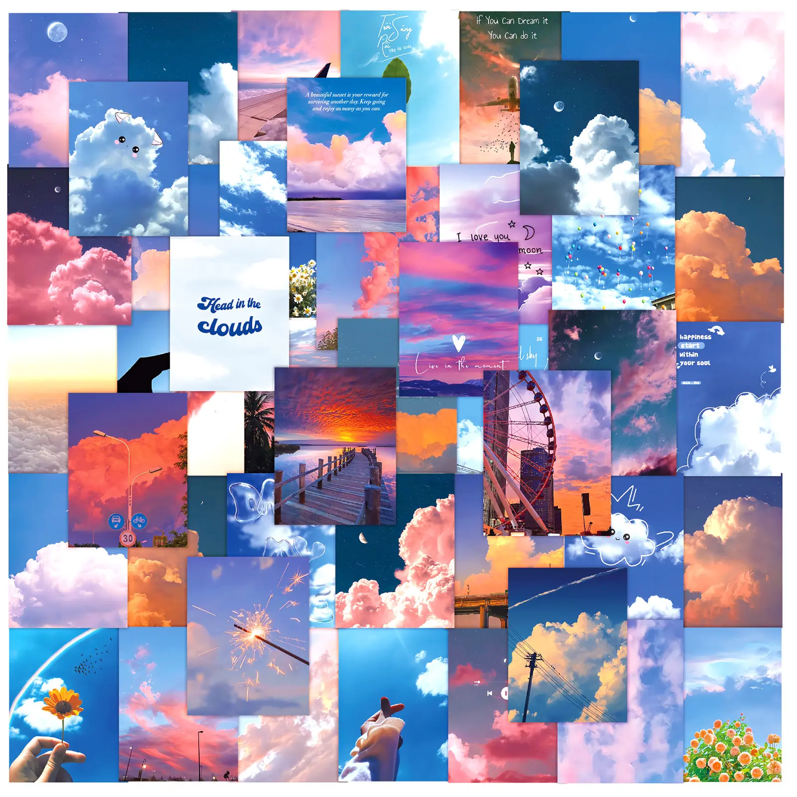 50pcs Sunset Sky and Cloud Stickers, Office Stickers, Suitable for Scrapbooks, Diaries, Laptops, Water Bottles, Cars, Etc. A Gift with A Positive Message and A Design Based on Faith.