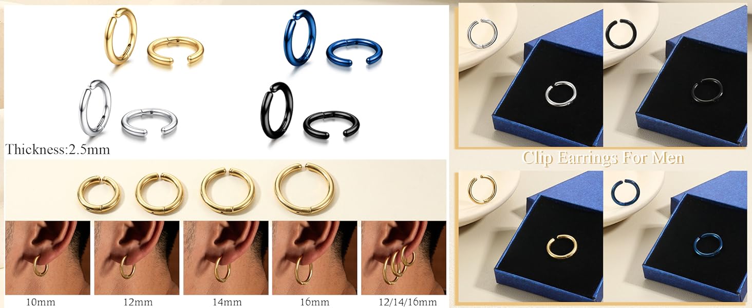YADOCA 8 Pieces Clip On Earrings For Men Women Non-Piercing Fake Earrings Stainless Steel Clip On Hoop Earring Cool Earrings Ear Clips Set for Gifts