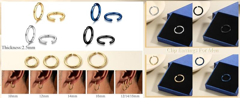 YADOCA 8 Pieces Clip On Earrings For Men Women Non-Piercing Fake Earrings Stainless Steel Clip On Hoop Earring Cool Earrings Ear Clips Set for Gifts