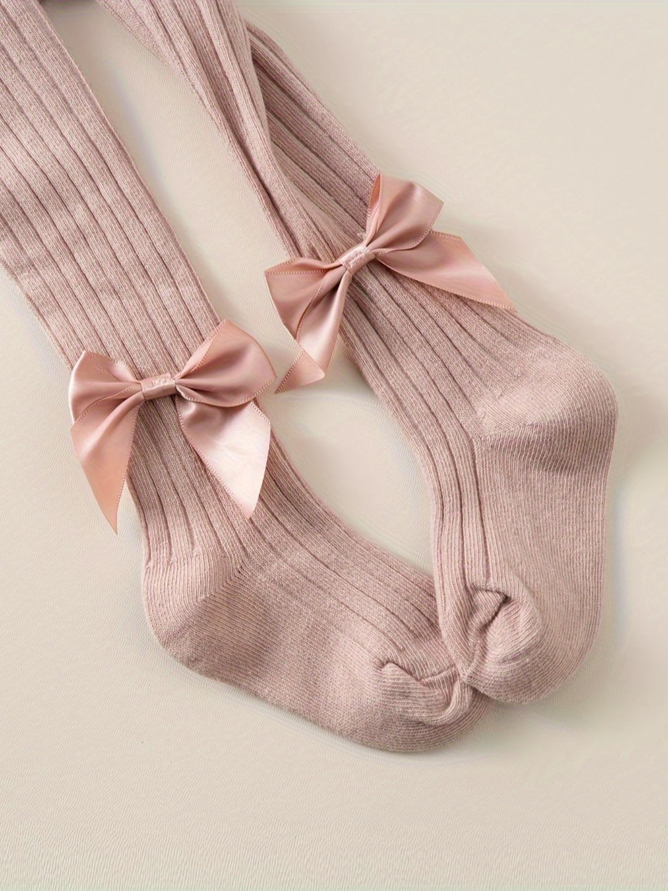 3-piece soft breathable rib tights with bows, comfortable four-season baby leggings, fashion striped baby pants, Tights Stretch Set