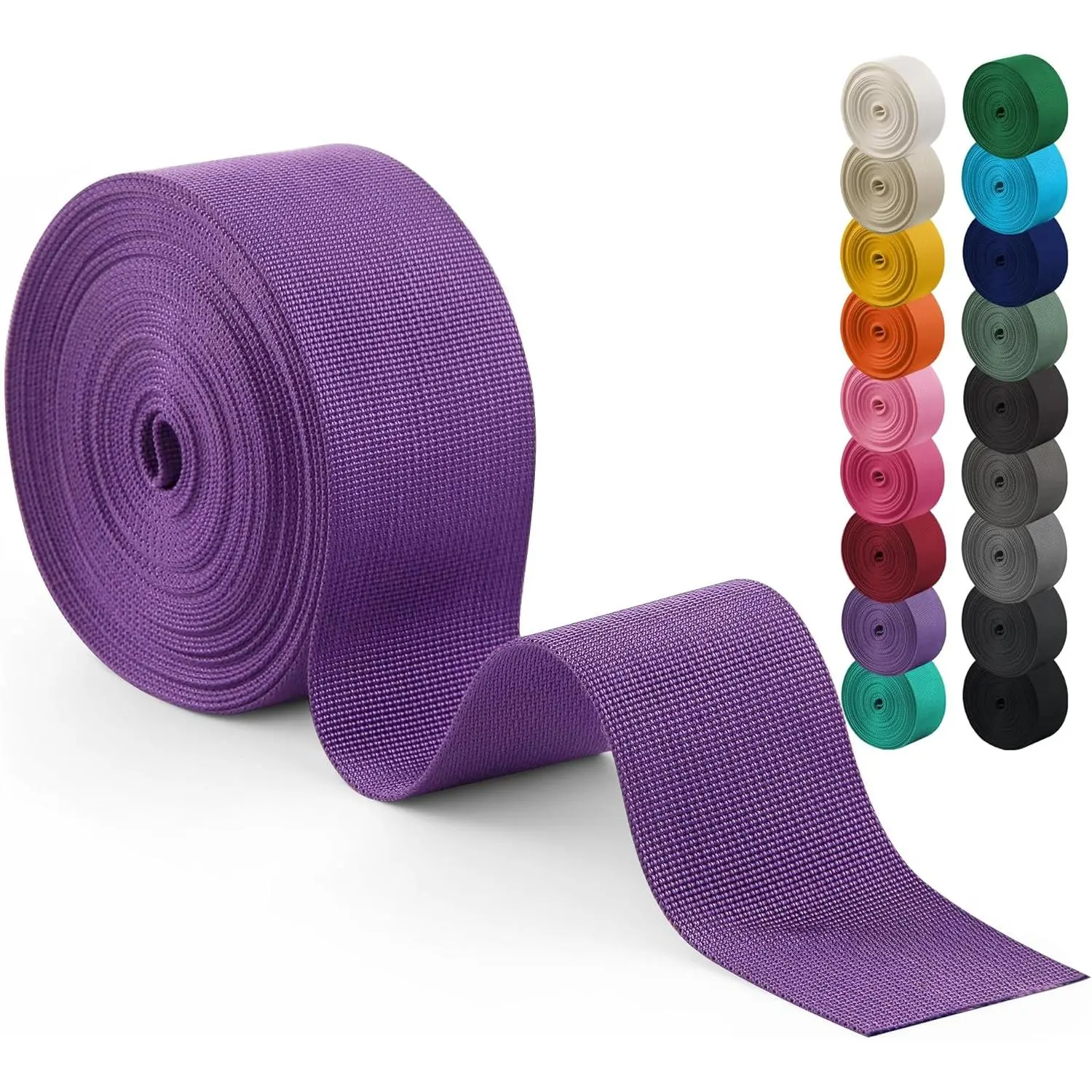 Polyester Webbing Strap 17+Colors, 1"/1.5"/2", 10 Yards Heavy Duty Flat Webbing Roll for Indoor & Outdoor Gear, Climbing, DIY Crafting, Repairing