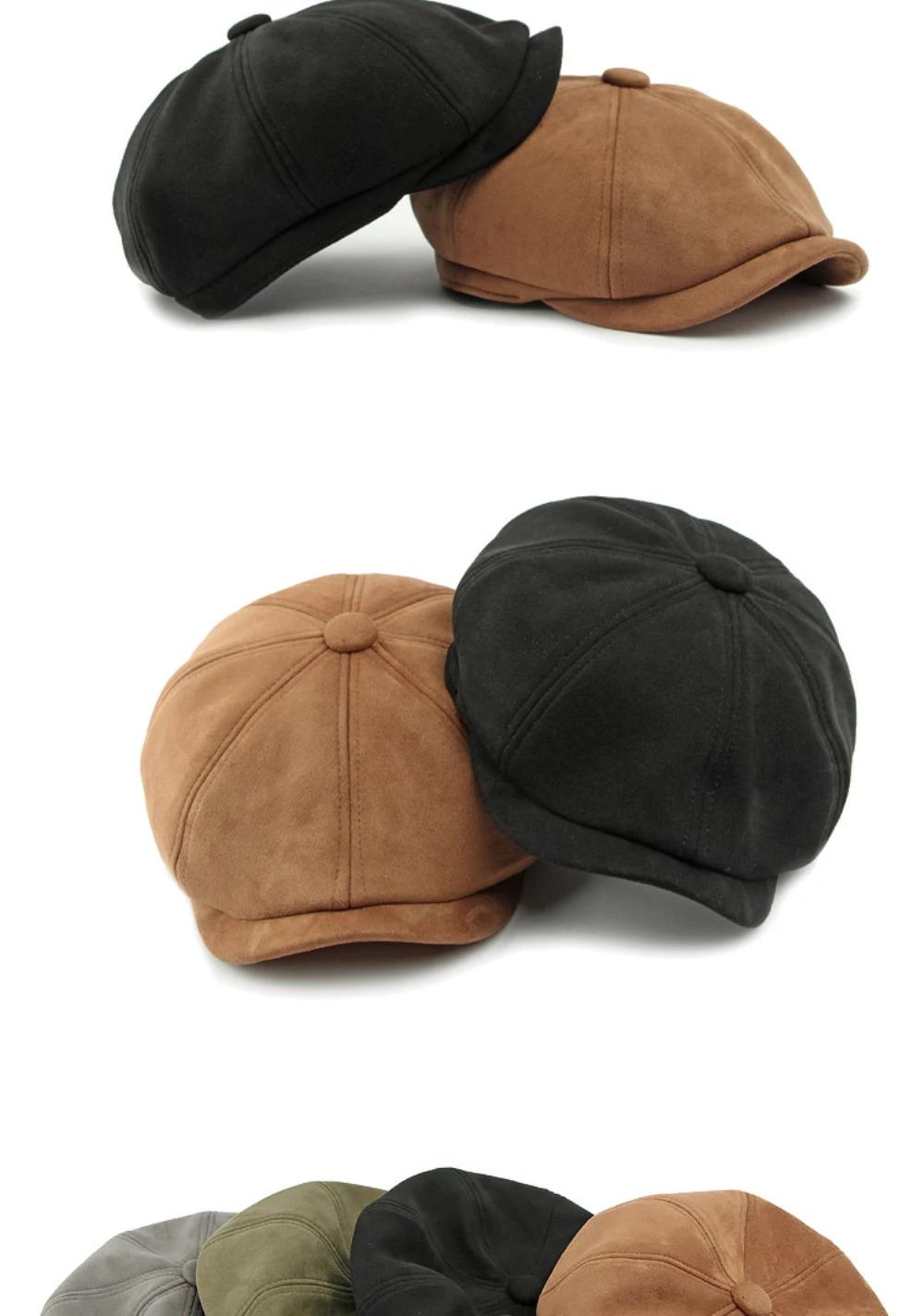 HT4580 Berets Men Women Hot Sale Suede Beret Cap Solid Octagonal Flat Cap Male Female Autumn Winter Hat Artist Painter Beret Hat