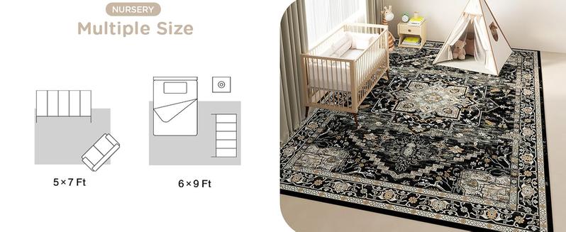 8x10 Washable Area Faux Cashmere Rug for Living Room, Non-Slip Soft Boho Vintage Medallion Carpet, Low Pile Distressed Rugs for Bedroom, Dining Room, Home Offi