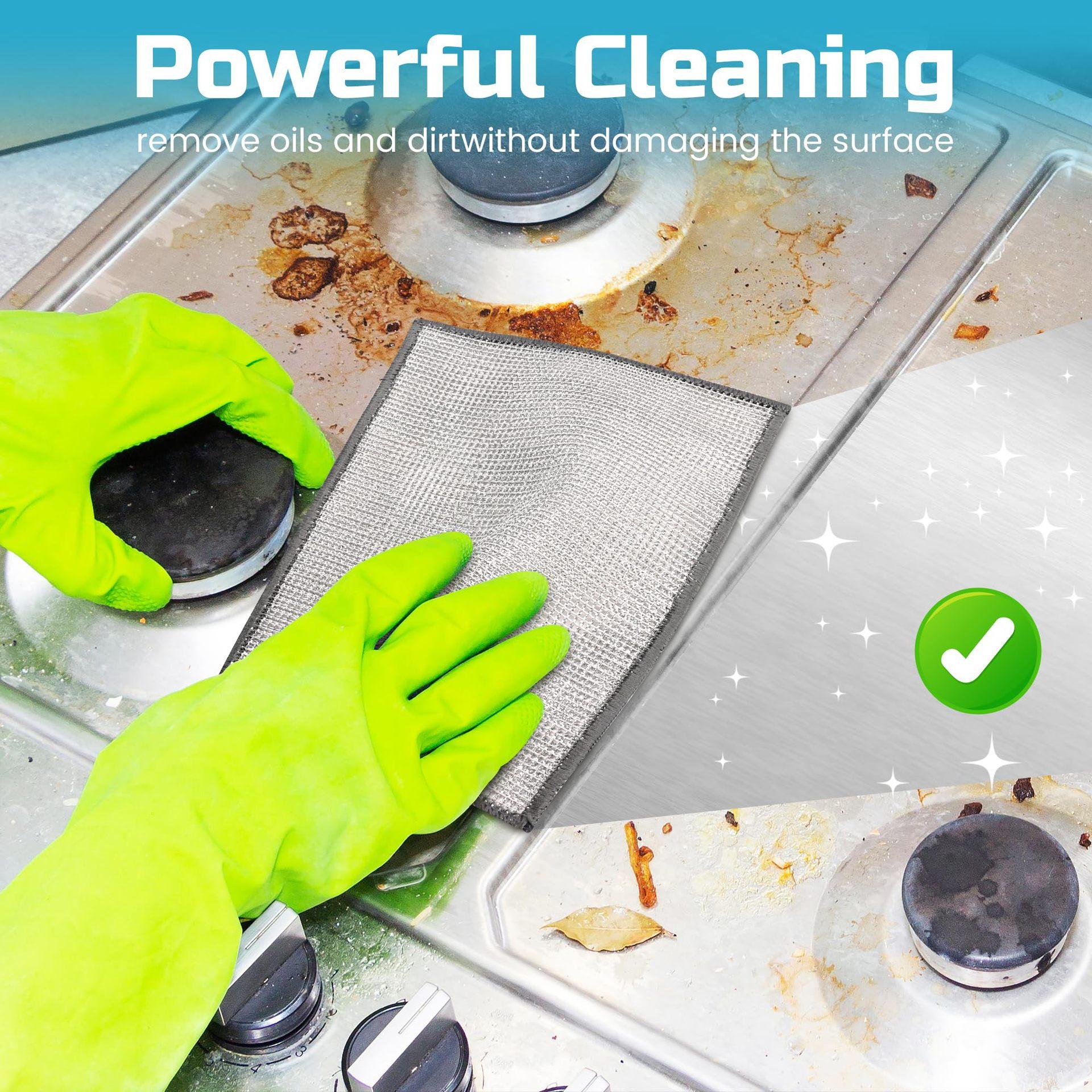 3-Ply Scratch-Resistant Multipurpose Steel Wool Scrubber, Reusable Abrasive Cleaning Cloth for Kitchen Dishes, Cookware & Stovetops