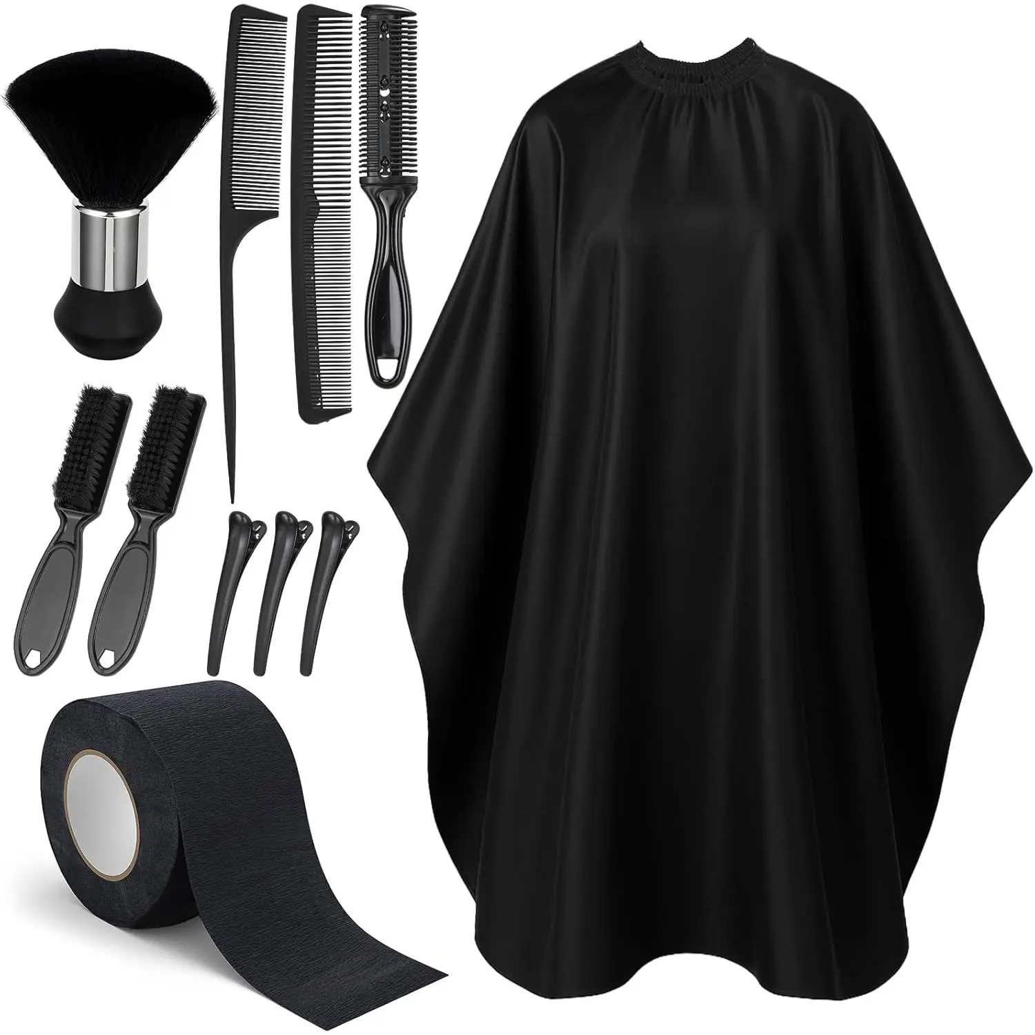 10 in 1 Barber Cape Kit, Hair Cutting Cape with Neck Duster Brush, Combs, Clips & Cleaning Supplies, Ideal Home Haircut Tools Gifts for Men Father