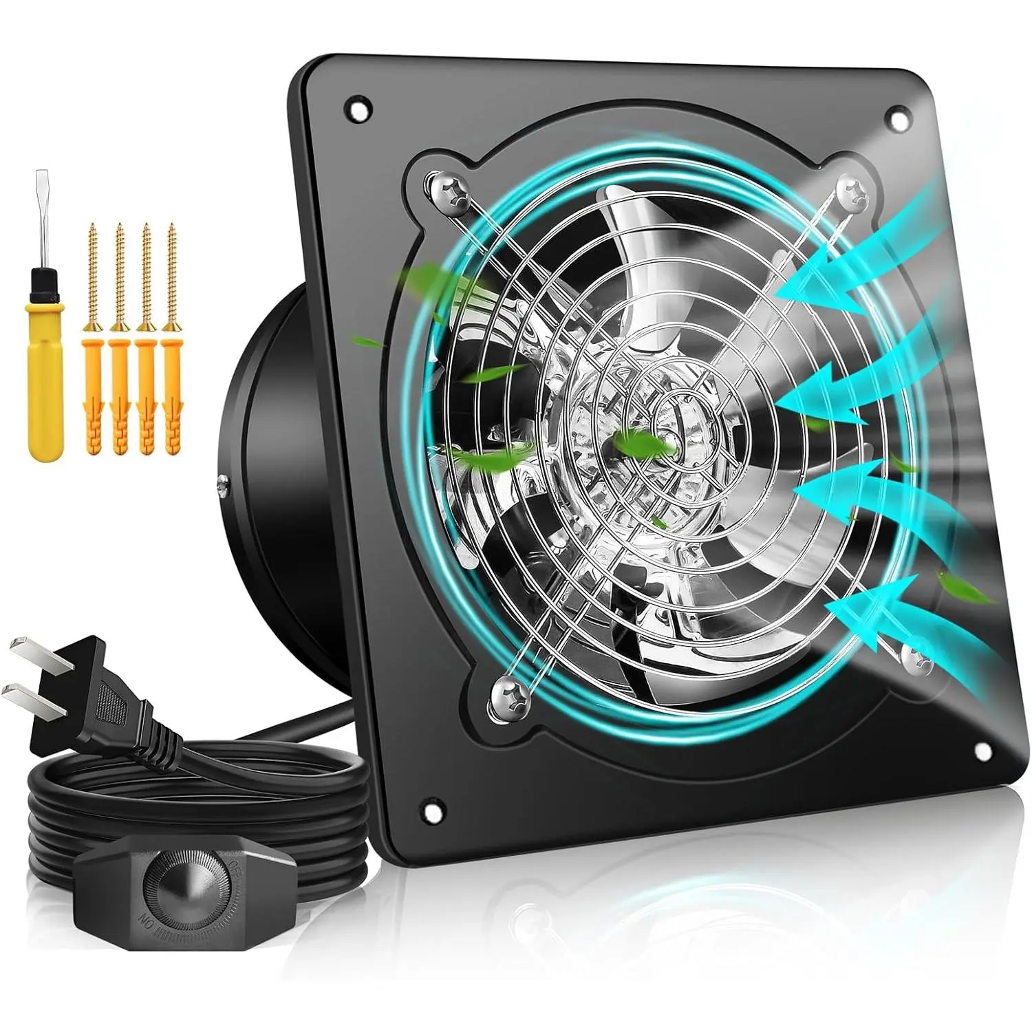8 Inch Exhaust Fan with Speed Controller, 700CFM Wall Mount Exhaust Fan for Kitchen, Metal Ventilation Extractor Fan with Damper for Bathroom, Garage, Attic, Shop,  Room,  Room, Basement