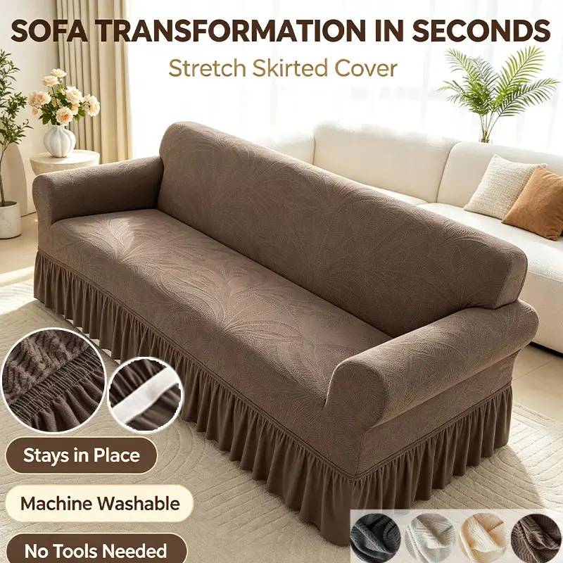 Elegant Ruffle Skirt Stretch Couch Cover, Elastic Full-Fit Furniture Protector, Pet-Friendly Anti-Wrinkle Washable Sofa Cover, Holiday Gift