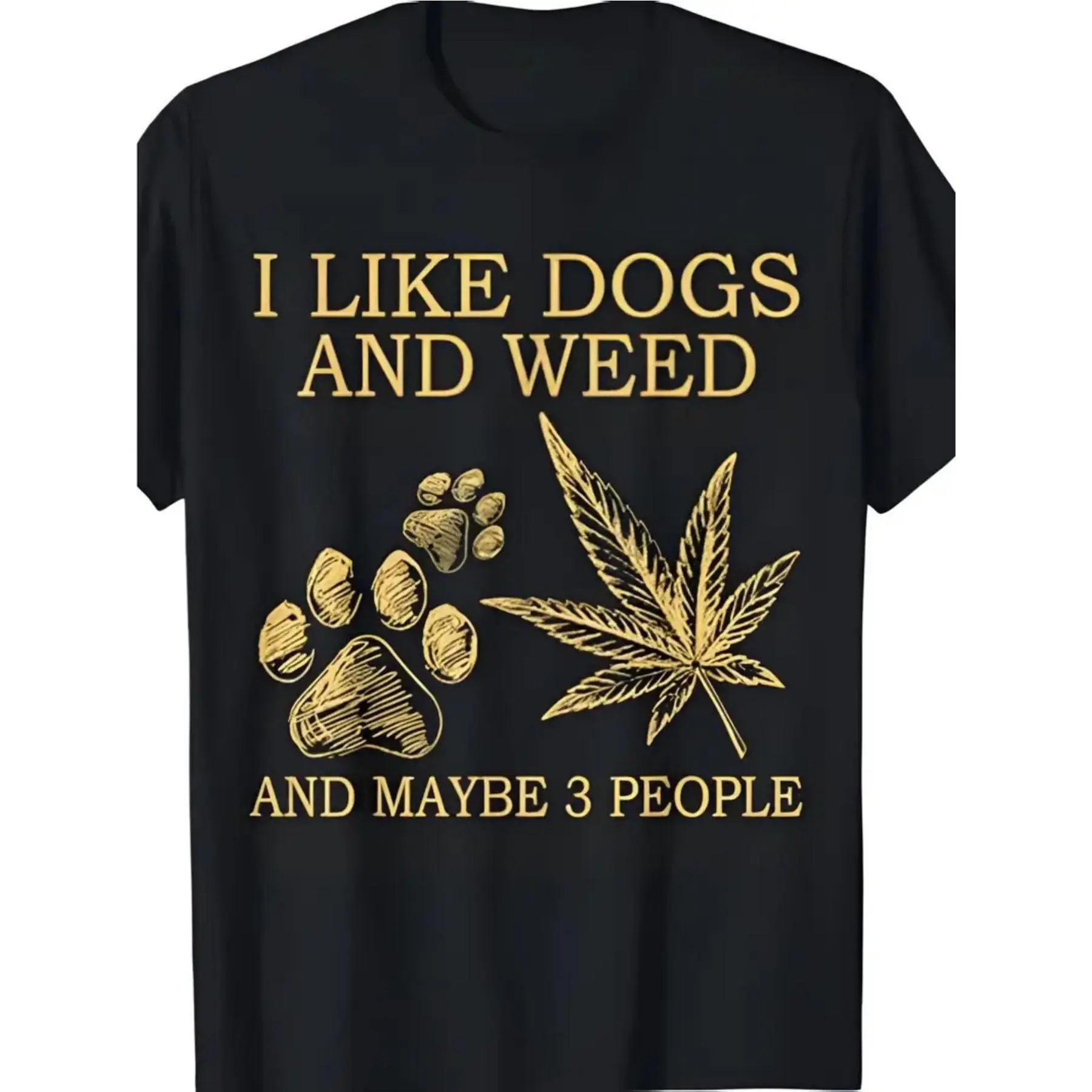Men's Y2K Streetwear T-Shirt - "I Like Dogs and Weed" Graphic Tee with Leaf & Paw Print Design, Comfort Fit Men's Tee, Crew Neck Tee, Ultra Soft, Breathable, Moisture Wicking, Casual Summer Tee, Must-have Fashionable Tee