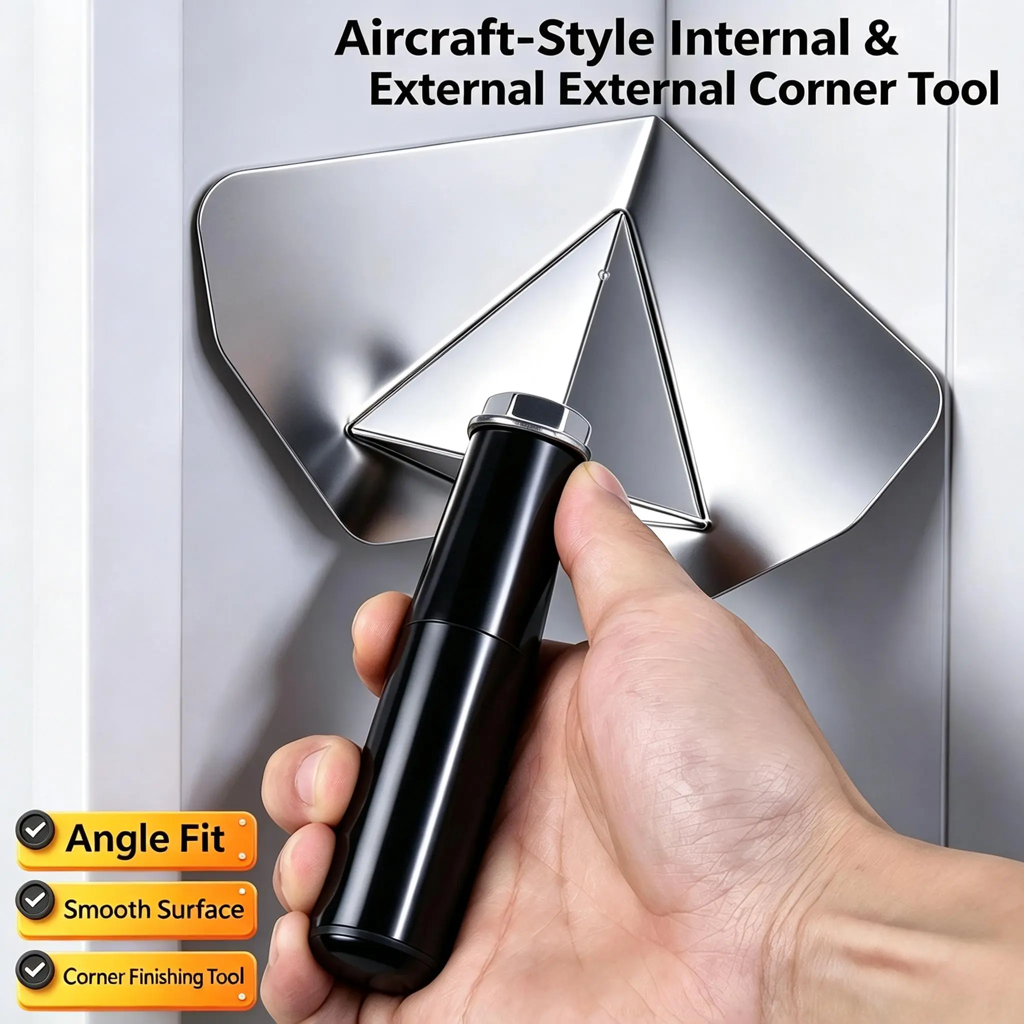 Aircraft-Style Internal & External Corner Tool, Stainless Steel Drywall Corner Finishing Trowel for 90 Degree Wall Corners