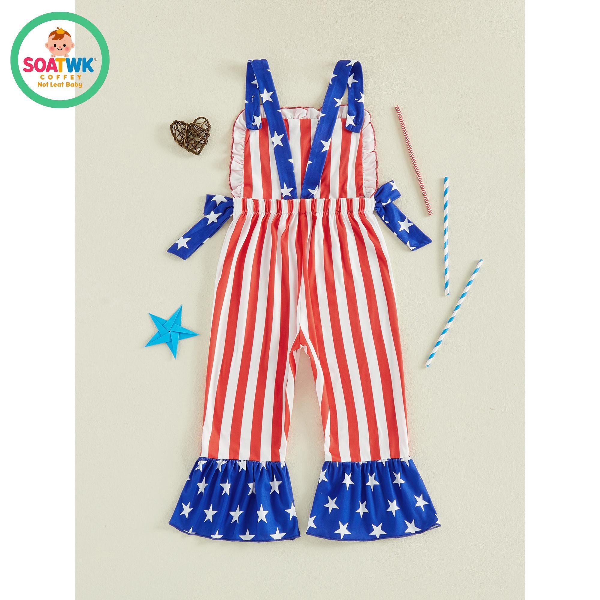 Baby Girl Fourth of July Romper Sleeveless Stars and Stripes Print Bow Jumpsuit Toddler Overalls Baby Girl Fourth of July Romper Sleeveless Stars and Stripes Print Bow Jumpsuit Toddler Overalls