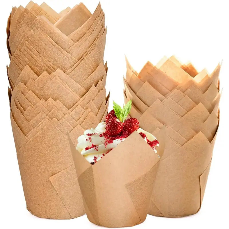200 Tulip Cupcake Liners, Premium Muffin Cup Liners for Baking Cups, Standard Size Greaseproof Cupcake Wrappers, Classic Parchment Paper Cupcake Liners by JIRNGLA-L