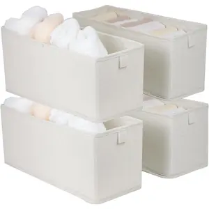 Narrow Fabric Storage Bins, 4 Pack Foldable Storage Baskets for Shelves, Decorative Linen Closet Organizers and Storage, Storage Box Container for Organizing Clothes Toy Pantry Wardrobe Closet