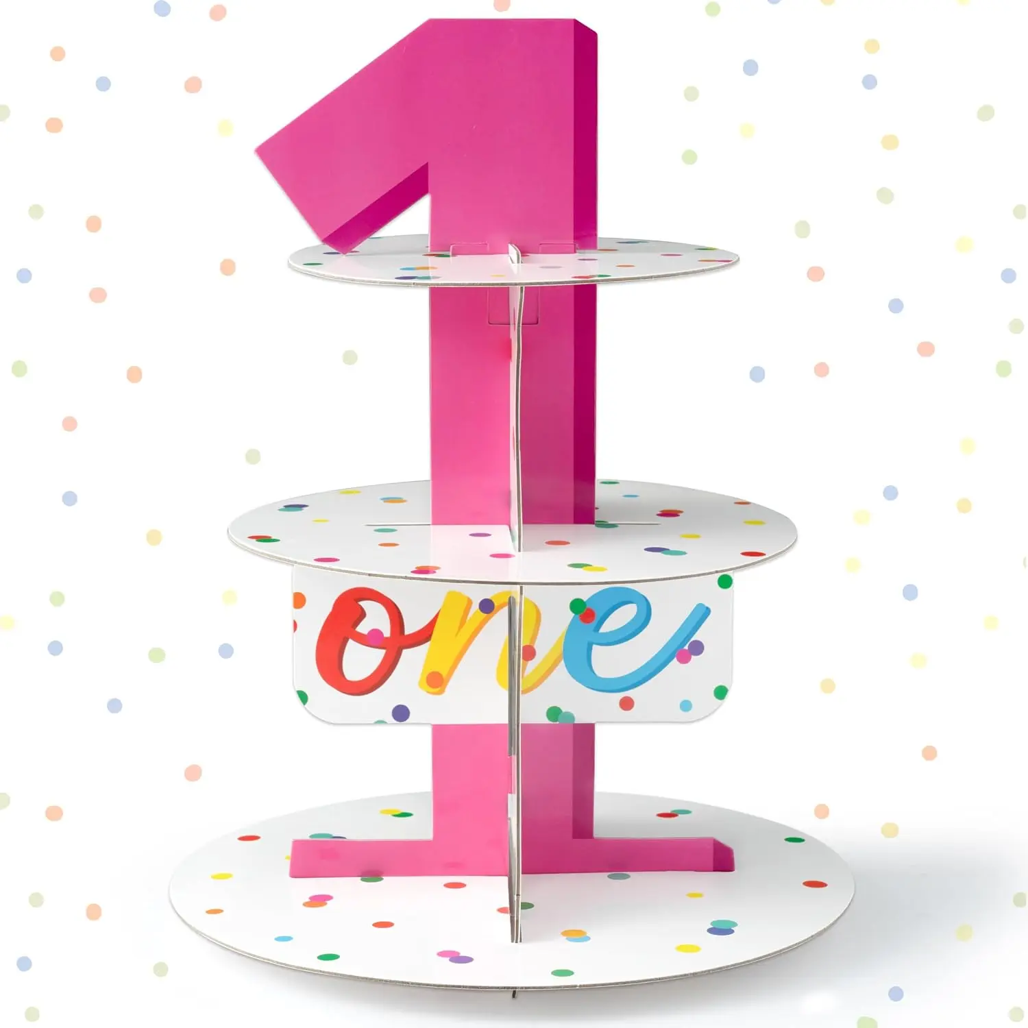 My First Birthday Cupcake Stand - 3-Tier Colorful Polka Dots Round Cake Stand Cupcake Holder, Rainbow I'm  Theme Dessert Holder Party Decoration for  1st Birthday  Shower Party Supplies