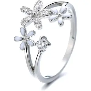 Daisy Flower Cluster Open Rings for Womens Teens Girls Cubic Zirconia Minimalist Thin Band Adjustable Finger Expandable Wrap Sparkly CZ Fashion Hypoallergenic Statement Wedding Blue Stacking Dainty