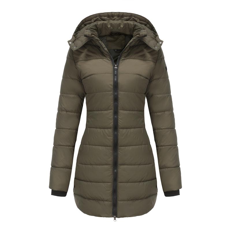 BIGWIG women's autumn and winter long warm parka, detachable hood, windproof and warm down jacket, autumn and winter warm cotton jacket, windproof and waterproof jacket, windproof and waterproof jacket, mid-length slim warm hooded cotton jacket