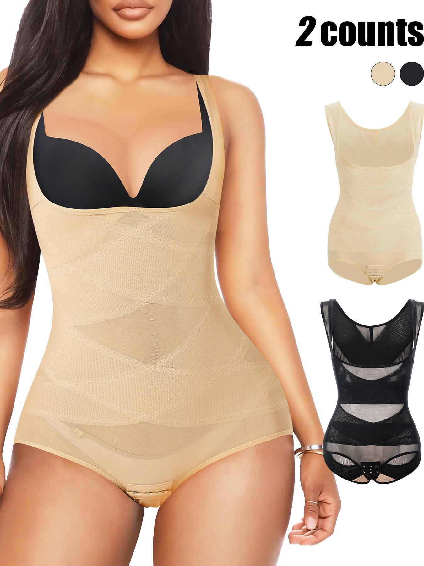 Women's Solid Color Open Bust Adjustable Hook & Eye Closure Crotch Shapewear Bodysuit, Breathable Comfortable Tummy Control High Waist Shaping Push Up Chest Shaper Bodysuit