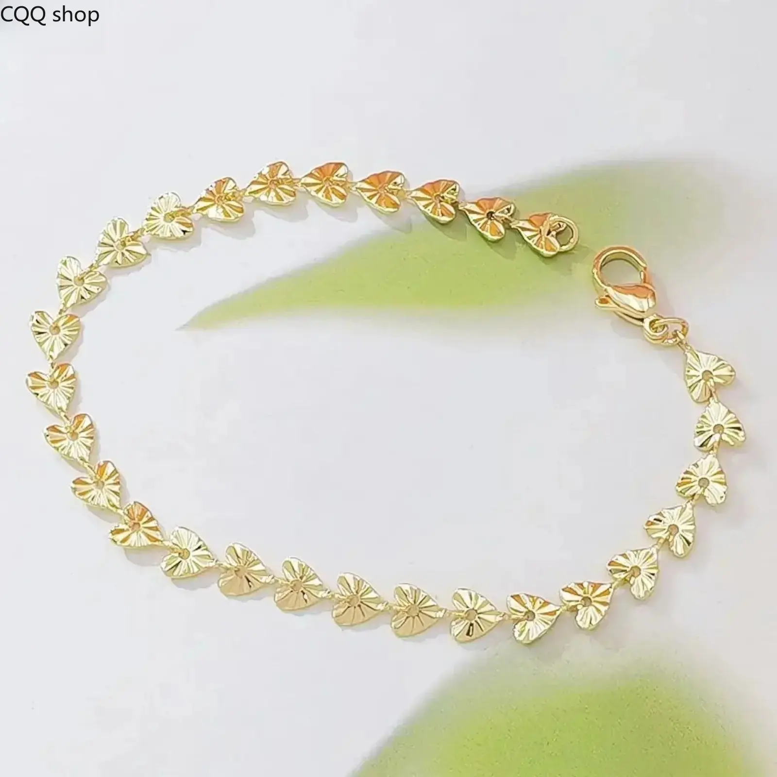 Women's 14K Gold Plated Laser Cut Heart Link Chain Bracelet - Dainty Shiny Solid Heart Charm, Hypoallergenic Minimalist Stackable Daily Costume Jewelry
