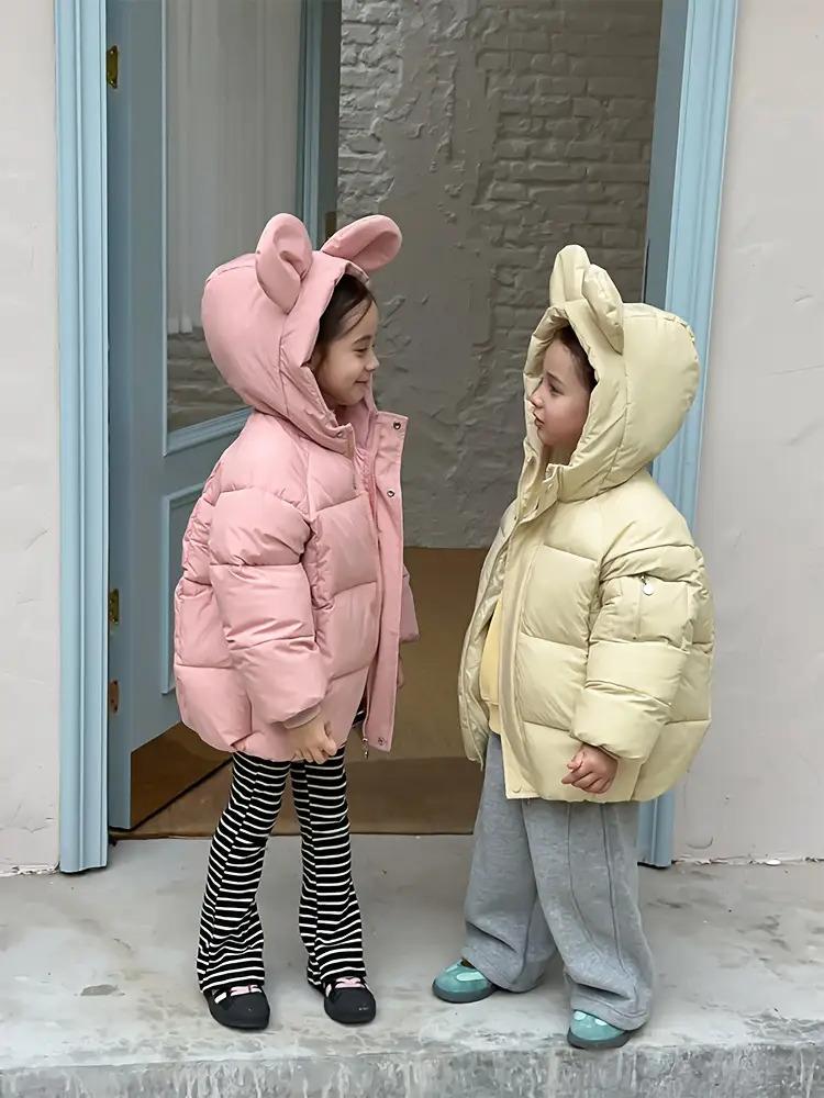 Girls' Winter Coat - Thickened Cold Weather Jacket with Hood, Easy Button Front Closure, Warm Outerwear for & Little Girls, Cute Everyday & Special Occasion Outfit (Birthday/Party) - Cozy Winter Clothing, Winter Jacket, Kids Party Wear, Playful Kids Fashi
