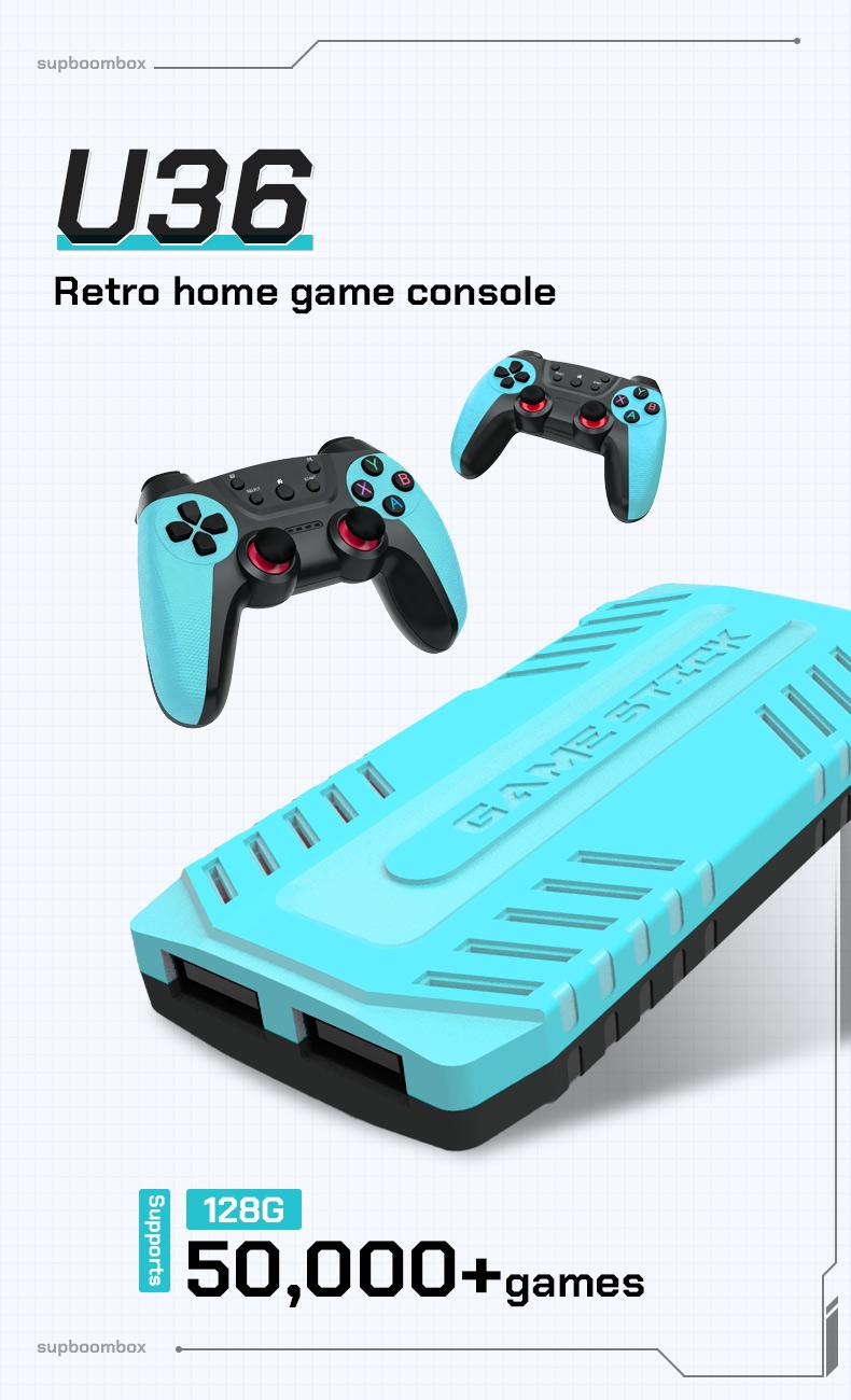 U36 Wireless Game Stick Retro Gaming Console S905 128G 50,000+ Games Support 40+ Classic Emulators For PS1/PSP 4K HDMI Kid Gifts