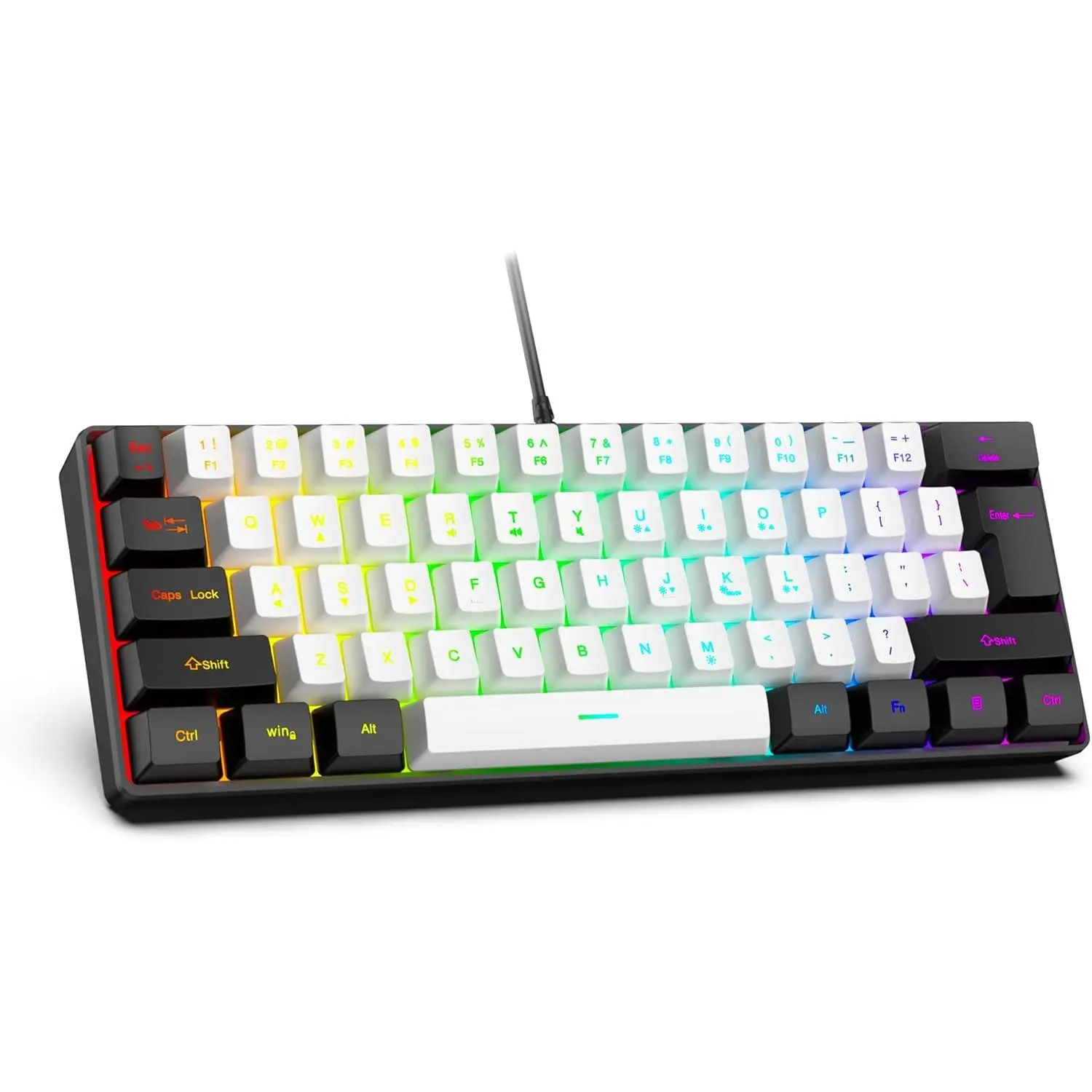 61-Key Compact RGB Gaming Keyboard – 60% Layout, Ergonomic Membrane Keys, 8-Color Backlight, Plug & Play for PC/Laptop (Windows 10/8/7)