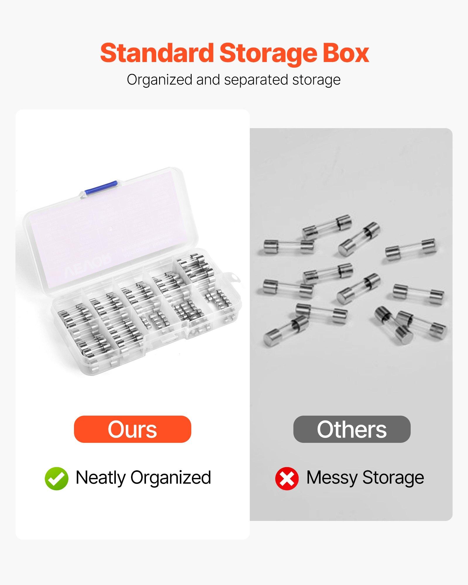 VEVOR Fast-Blow Glass Fuses Assortment Kit, 120 Pcs 125 Volt, 5 x 20 mm 1A 2A 3A 4A 5A 8A 10A, 3.6 x 10 mm 2.5A 3A 5A Tube Fuses, Suitable for Electrical Boxes, LED Strips, Electronics, Appliances