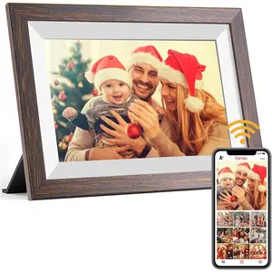 Wood Digital Photo Frame with USB and SD Card   WiFi 10.1" Touch Screen Video Gift Frame Picture