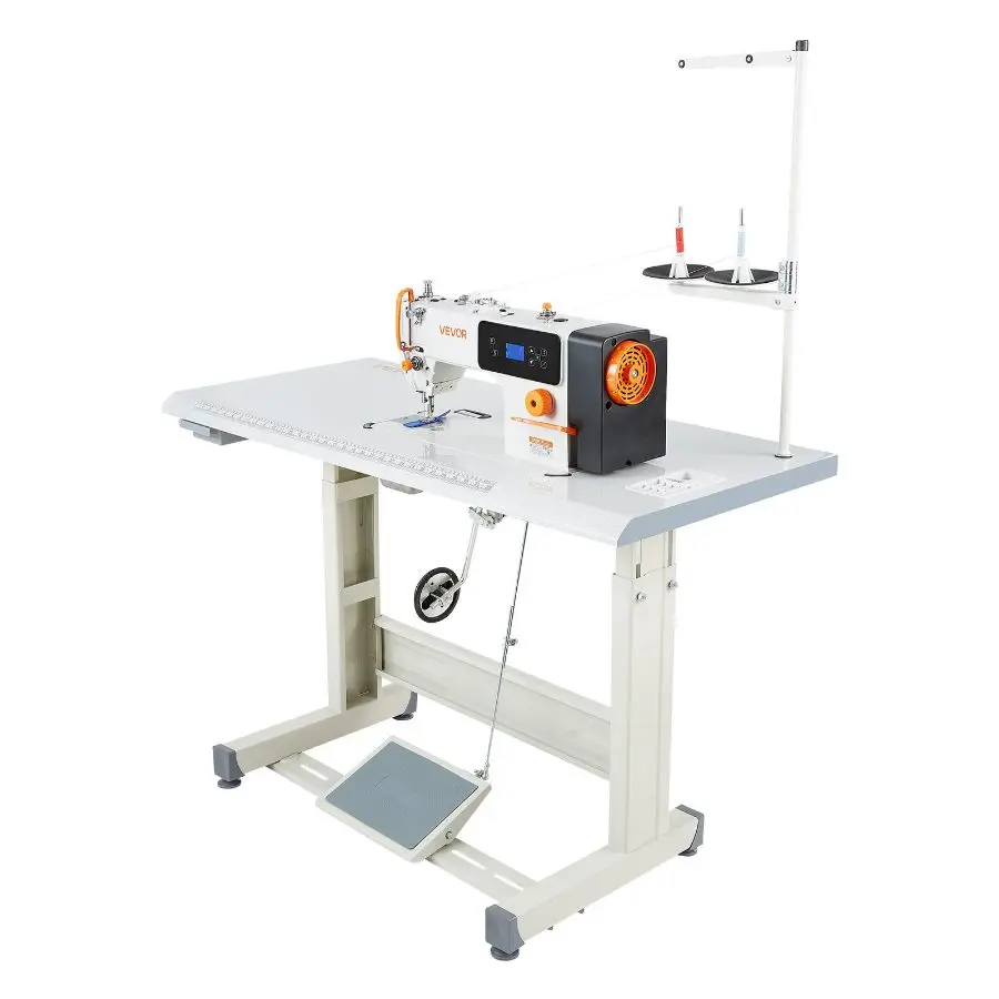 VEVOR Industrial Lockstitch Sewing Machine Set, 550W Workshop Tools with Servo Motor, Table Stand, Auto Trimmer, 5000 SPM High-Speed, Metal Frame, LCD Panel, LED Light, for Cotton, Denim