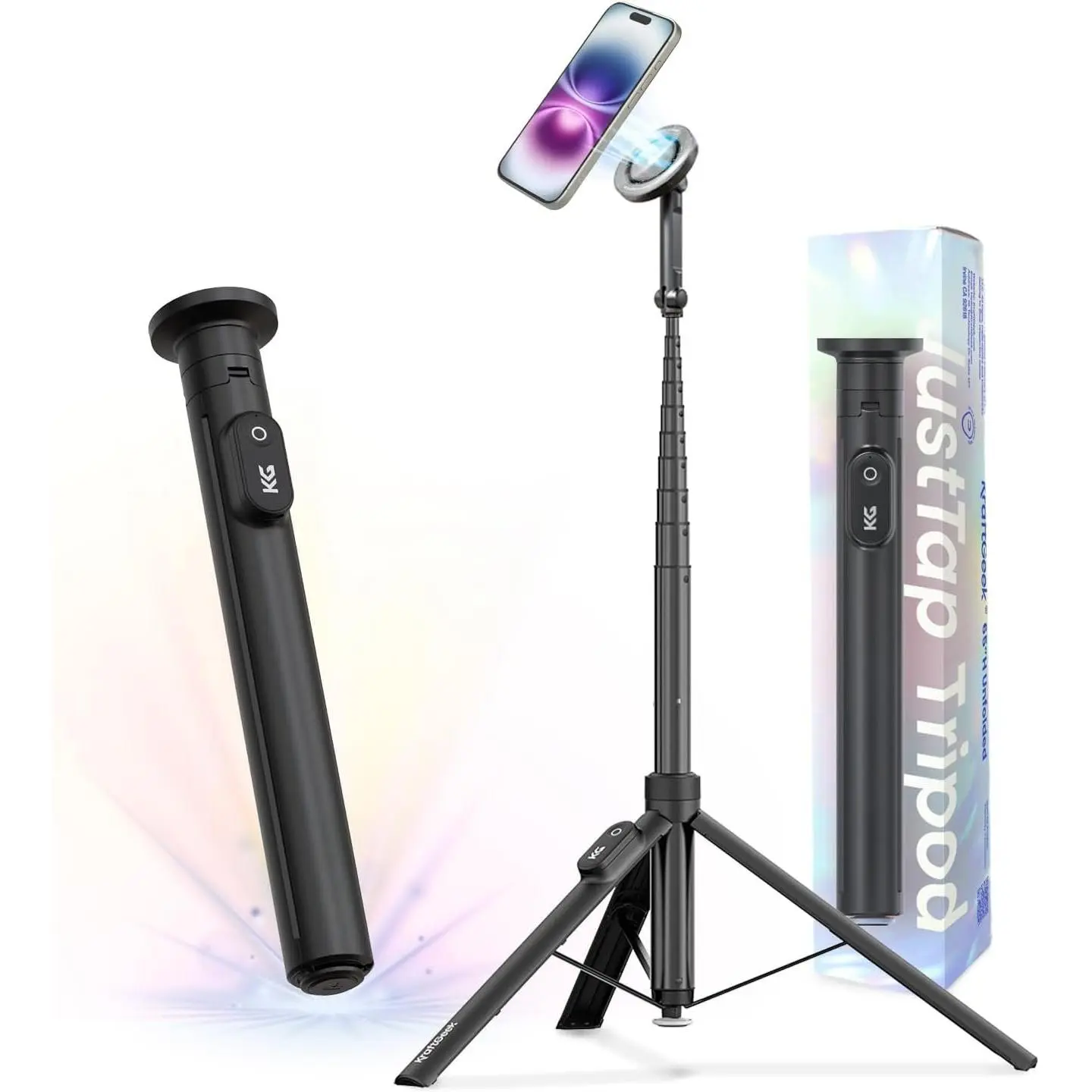 Phone Tripod for , JustTap Tripod for MagSafe | 66" Auto-Open Selfie Stick Tripod, N52  Mount, Portable Phone Tripod Stand for Travel, Video Recording & Vlogging