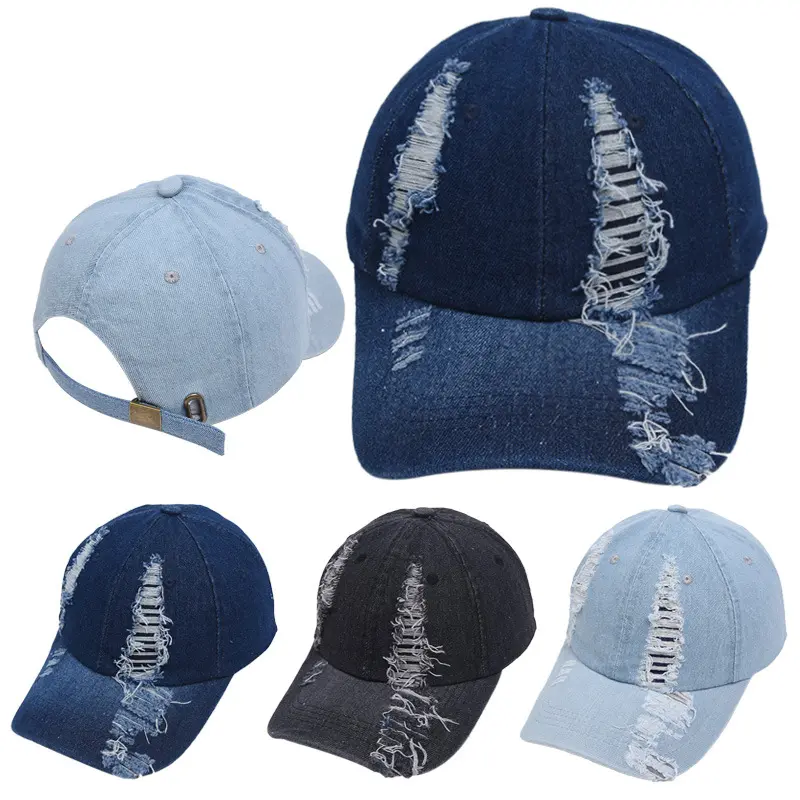 Baddie Y2K Viral Distressed Denim Baseball Cap Washed Cotton Slashed Ripped Dad Hat for Women Effortless Glamour Streetwear Outdoor Sun Shade