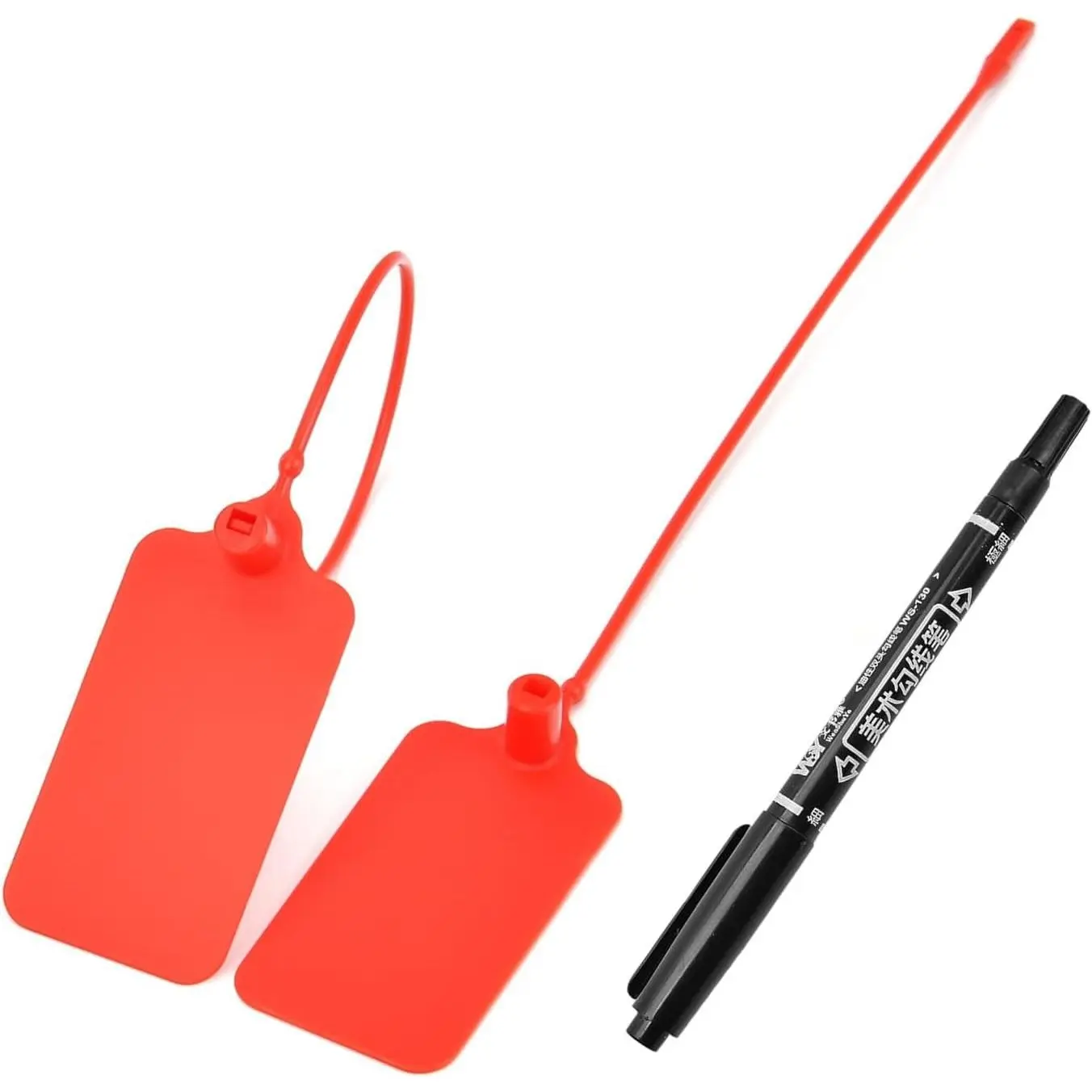 30 Writable Marking Plastic Tags Labels with Marker Pen, 1.18" x 2.16" Blank Waterproof Hanging Tag, Multi Purpose Name ID Tag for Keys, Backpack, Luggage, Logistic, Retail Inventory (Red, 30pcs)