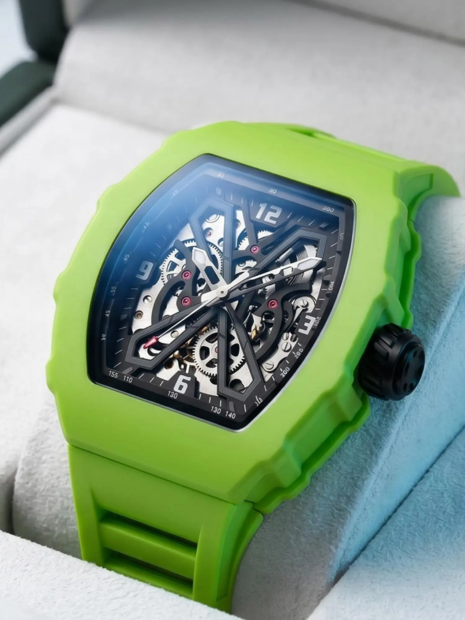ONOLA Men Mechanical Watch Integrated Case & Soft Silicone Strap Unique X-Shaped Hollow Automatic Watch for Men Luminous Hands Waterproof Watch Sport Hip Hop Male Wristwatch for Daily Streetwear Club Party Holiday Gift