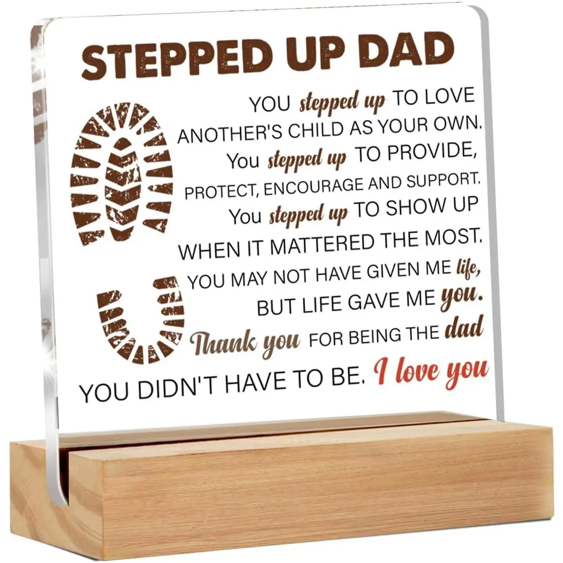 Stepdad Gifts from Stepdaughter Stepson Fathers Day, Gifts Step Father Bonus Dad Birthday Christmas Father's Day, Stepped up Dad Acrylic Desk Decorative Sign Home Decor, 4 x 4 Inches