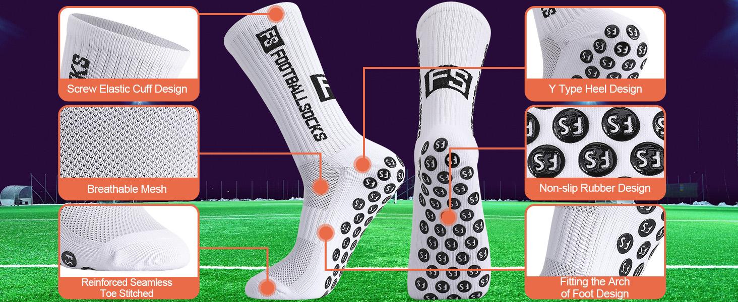 6 Pairs Grip Soccer Socks for Men Anti Slip Athletic Socks Non-Slip Sports Football Basketball Socks with Grip Pads