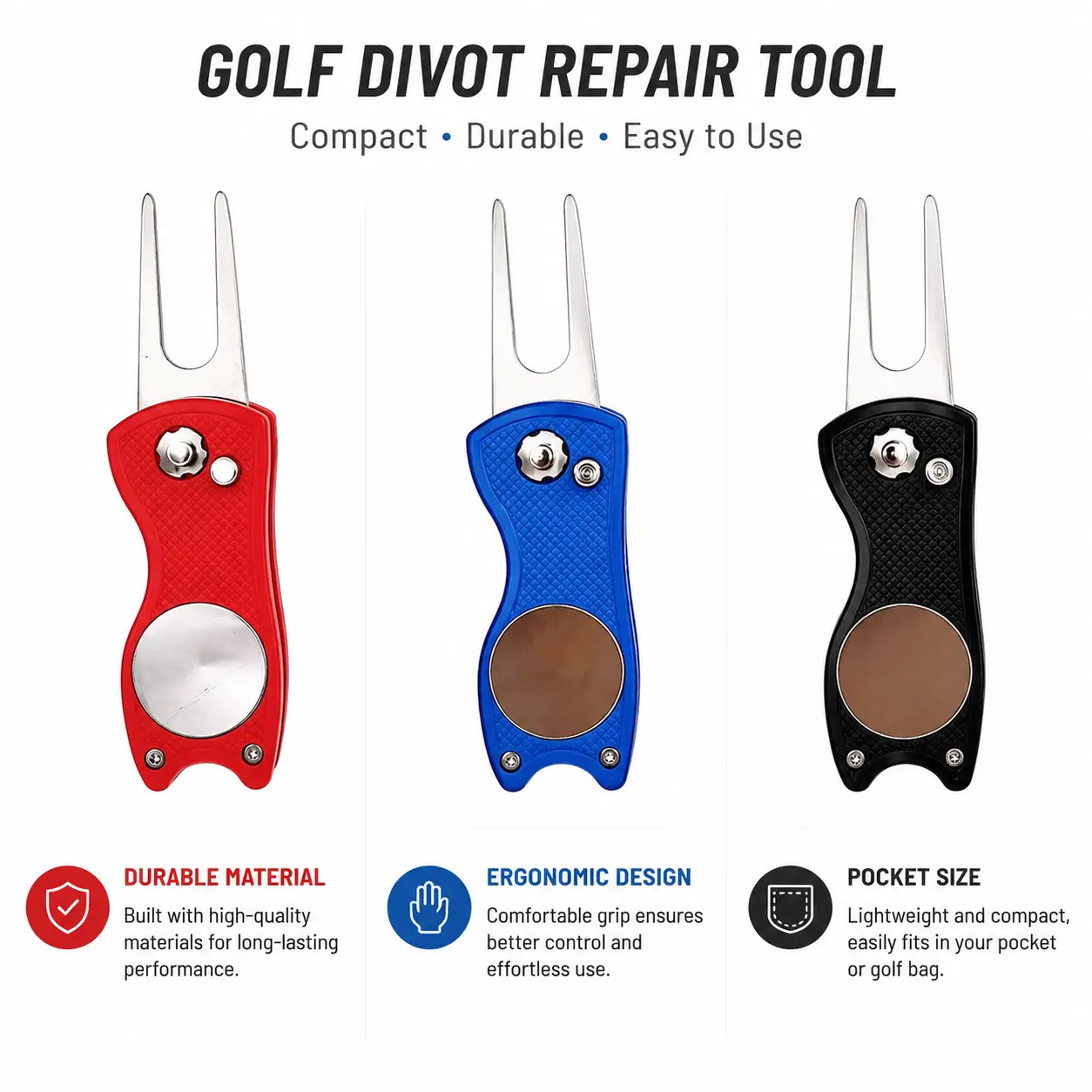 Professional Golf Green Repair Tool – Durable Foldable Pitchfork with Flexible Plastic Tines for Smooth Turf Recovery, Ideal for Home Practice, Course Maintenance, and Travel Use