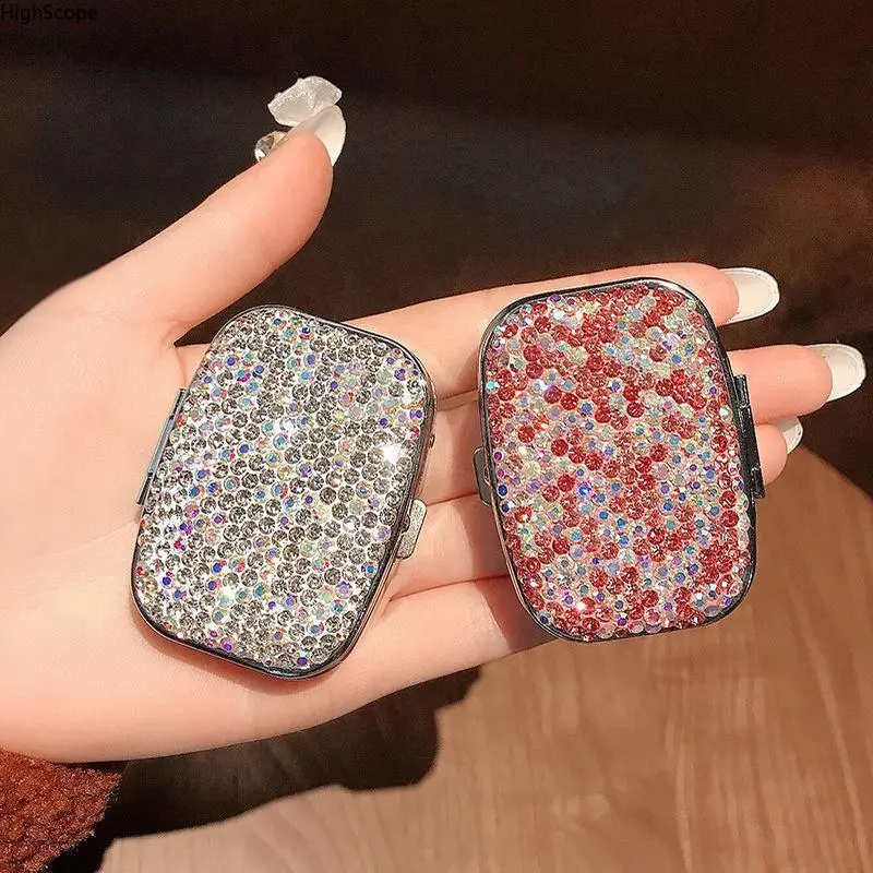 Pill Case for Women, Sparkly Rhinestone Organizer with 4 Sealed Comp., Portable Square Design for Daily Indoors Vitamin Storage, Prop 65 Safe