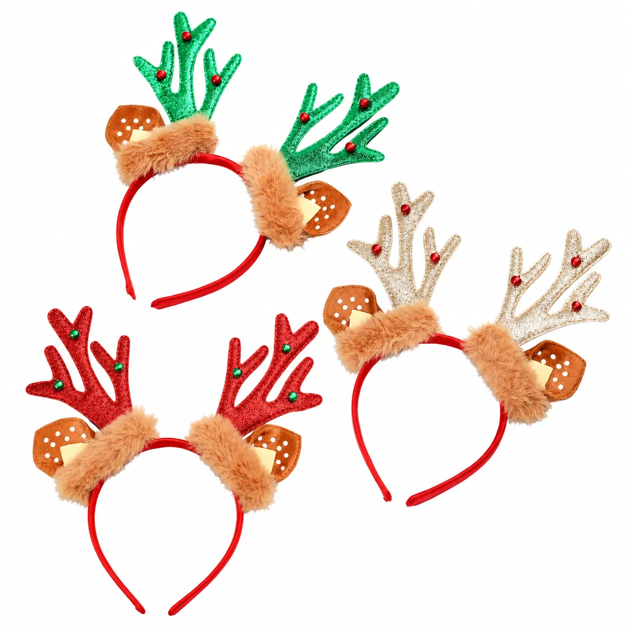 Festive Holiday Headband Set for Kids – Adjustable Velvet Christmas Antlers with Jingle Bells, Soft Elastic Band for Comfortable All-Day Wear at Parties, School Events, Photoshoots, and Family Gatherings