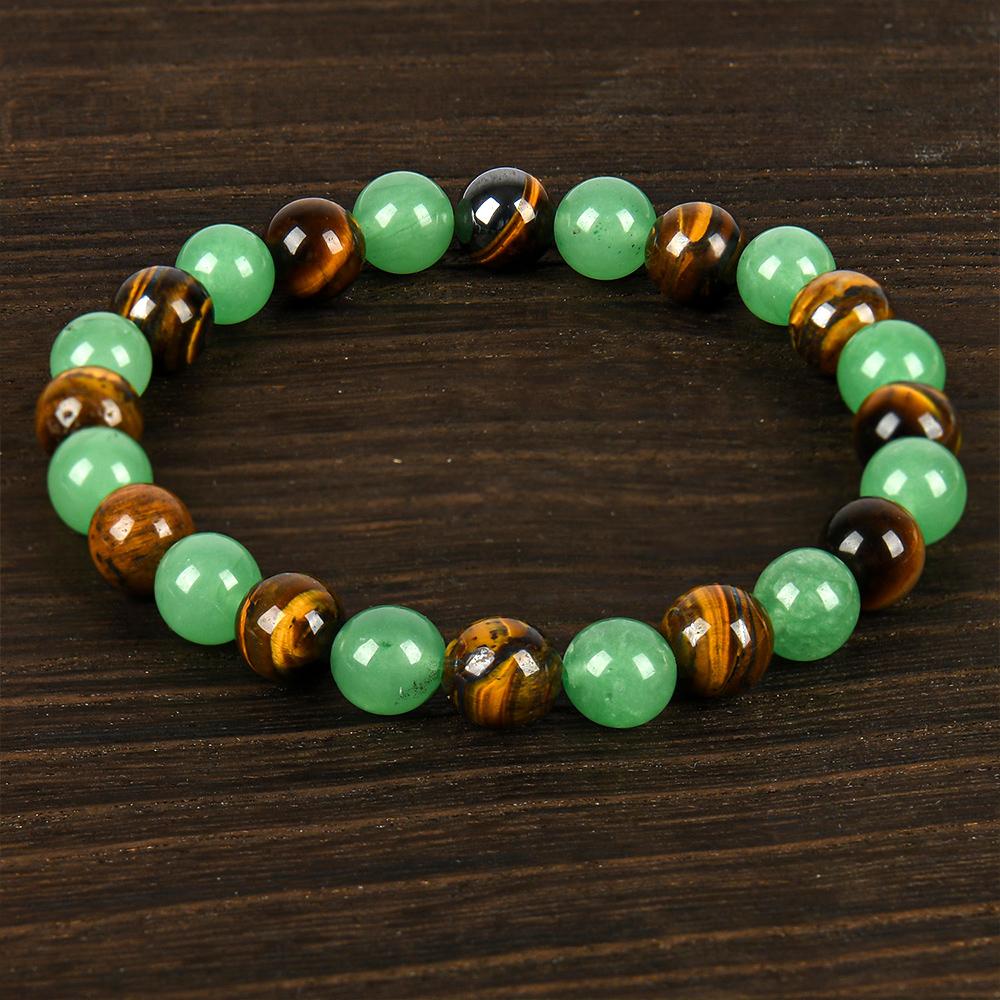 1pc Arpurraina Money Attraction Bracelet with Green Aventurine & Tiger Eye -    blue friendship bracelet beaded  jewelry protection bracelet encouragement gift fashion artificial bracelet  of  the  day Colorblock Beaded Crystal Bracelet