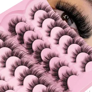 14 Pairs Soft Mink False Lashes, 3D D Curl Winged Eye Tail, Long Lasting Natural Look, Handmade Dense Synthetic Fiber Lashes