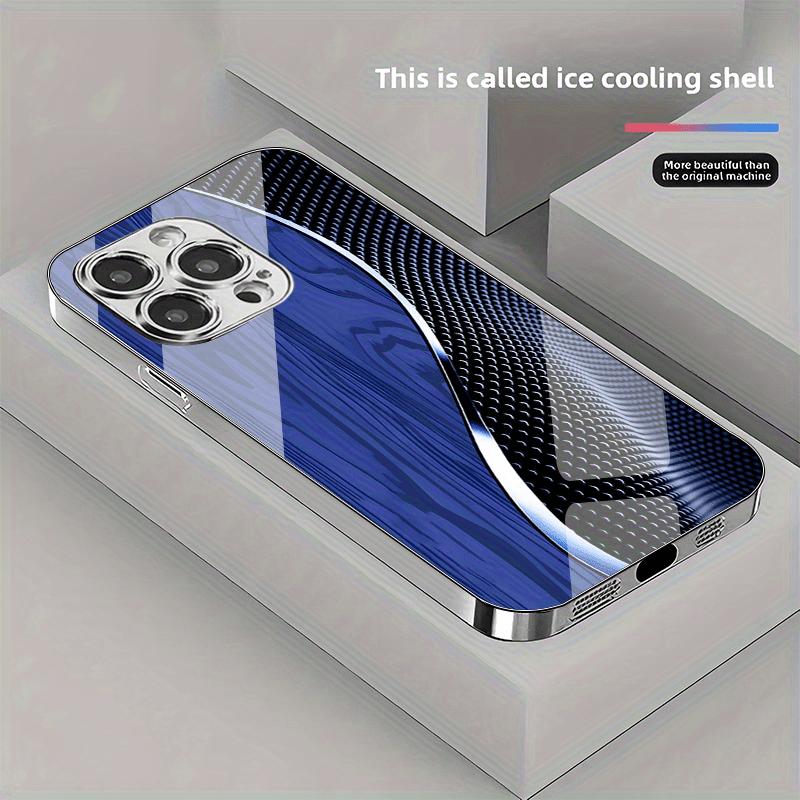 Creative patterned glass phone case, combining wood grain and tech-inspired wave lines, suitable for iPhone 17 16 15 14 13 12 11 pro max
